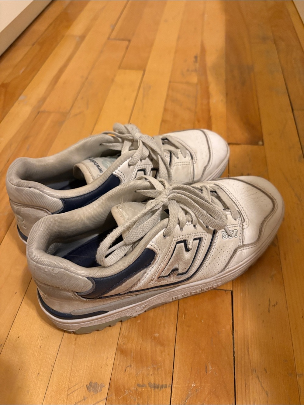 New Balance White and Navy 550 Low-Top Sneakers
